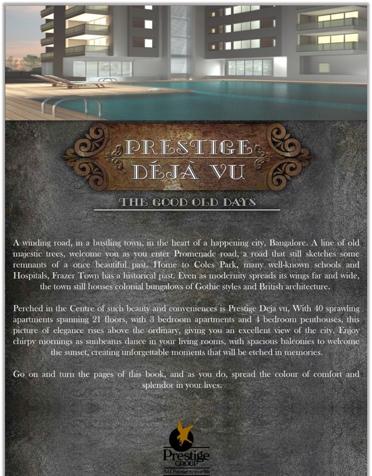 Presenting 3 BHK at Prestige Deja Vu in Bangalore Update